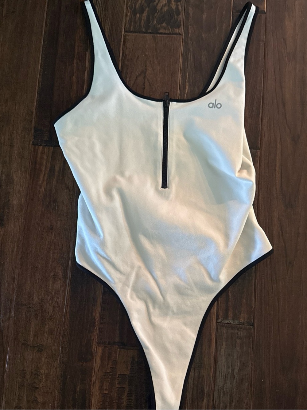 Alo Womens White One-Piece Swimsuit with Front Zip